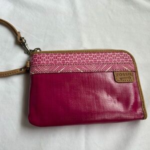 Fossil Fuchsia and Tan Wristlet Clutch